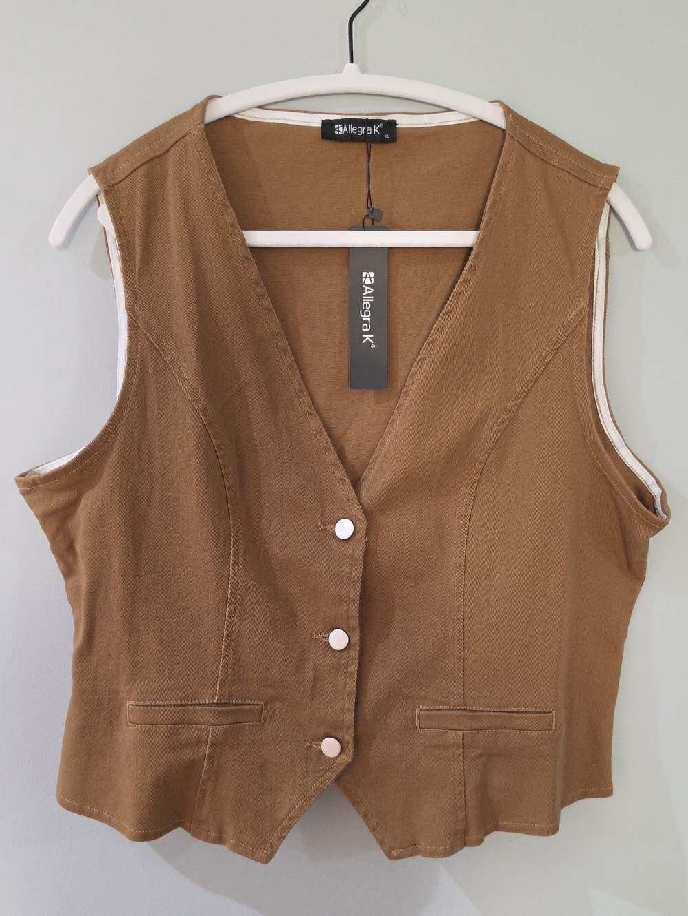 Allegra K Women's Tan Brown Button-Front Vest